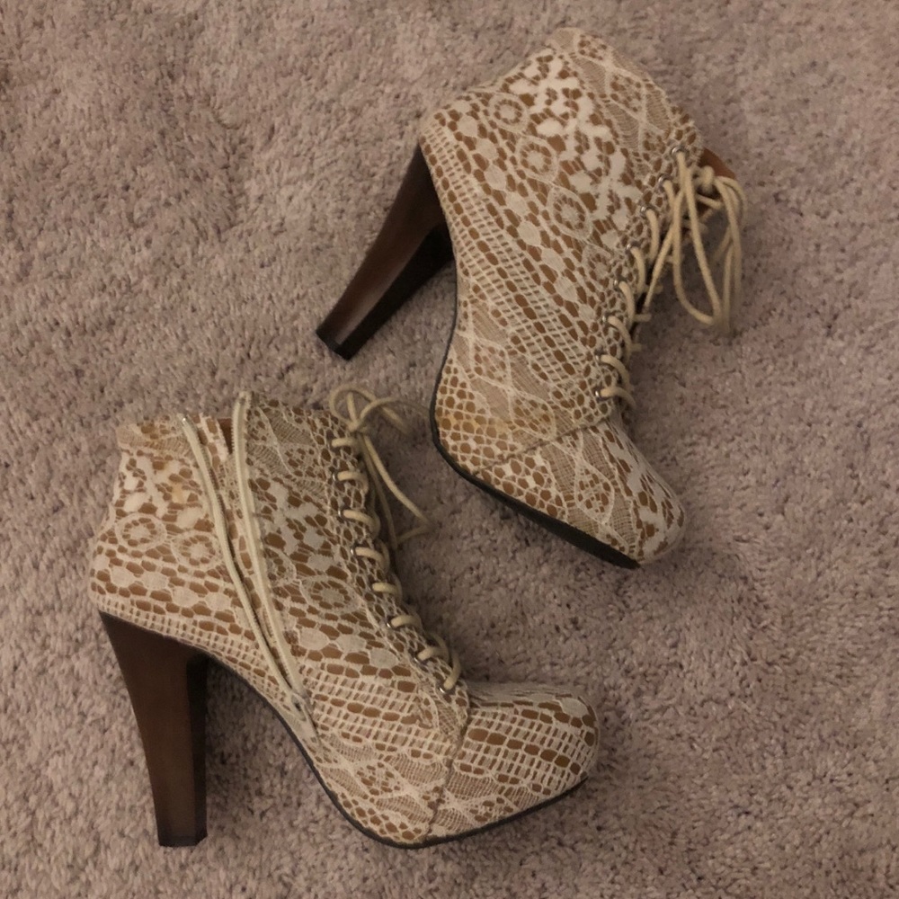 Crochet Lace Faux Leather Booties